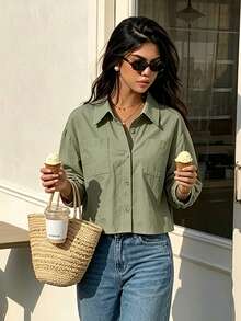 Women Blouses & Shirts - Dark Green - View 3