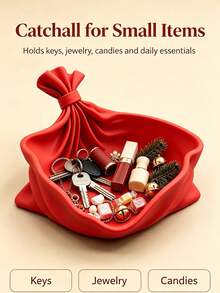 Retro Red Pleated Decorative Tray, Plastic Material, Can Hold Candies, Christmas Ornaments, Jewelry And Keys, Diffusers, Suitable For Kitchen Countertop, Entrance, Dressing Table, Living Room Tabletop, Non-Food Contact - Multicolor - View 5