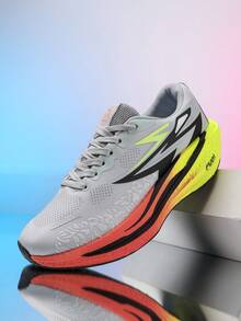 Men's Racing Marathon Running Shoes, Breathable Mesh Upper, Cushioned Soft Sole, Anti-Slip Wear-Resistant, Suitable For Fitness And Daily Wear - Grey - View 4