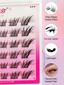 Self-Adhesive False Eyelashes, 36 Clusters In Cat Eye And Fox Eye Styles, 10-16mm, D Curl Lashes, Designed To Create Stunning Looks, Perfect For Beginners To Use At Home, Halloween Gifts - View 3