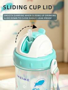 1pc 380ML/260ML Cartoon Children's Straw Cup, Cute Student Water Bottle, PP Anti-Choke Anti-Leak Drop-Resistant With Scale And Strap, Suitable For Daily Use - Baby Blue - View 5