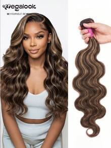 MEGALOOK 1 Bundle Balayage Highlight Body Wave 10A Brazilian Human Hair Bundles 100% Unprocessed Human Hair Soft & No Tangle Extensions Natural Looking - Multicolor - View 2