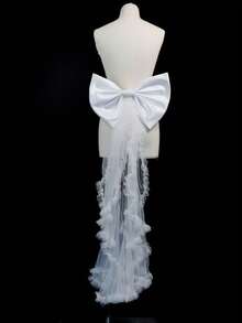 Satin 3D Large Bow Mesh Train Back Decor Wedding Dress Atmosphere Decorative Waist Belt - White - View 8