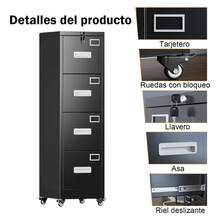 Archivero Metálico Con 4 Cajones Y Ruedas Para Oficina 139cm - Negro - Ver 3