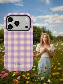 GIIPPA 1pc Cream Yellow Base With Light Purple Plaid Pattern Design, Phone 17 Pro Max Phone Case, Compatible With Phone 16 Pro Max, 15 Pro Max, 14 Pro Max, Korean-Style High-End Fashionable And Fun Phone Case, Compatible With 11/12/13/14/15/16 Pro Max Plus, Elegant Design Suitable For Men And Women, Perfect Gift For Girlfriend On Christmas, Valentine's Day, Easter, Wedding Season And Birthday! - Mauve Purple - View 7