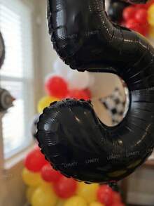 112pcs/Set Racing Theme Party Decoration Balloons, 32 Inch Black Number 0-9 Balloons, Racing/Tire/Black & White Checkered/Flag Balloons, Suitable For Birthday Party Decoration Props, Baby Shower - 彩色 - 查看 10