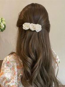 1pc Camellia Flower Decorative Hair Clips Elegant Ponytail Hairpin Women's Hair Accessories - Beige - View 3