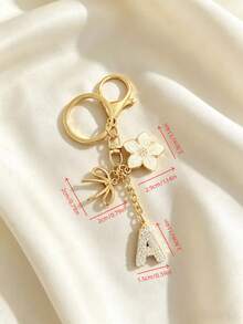 1pc Bowknot Flower Letter Keychain, Rhinestone Studded English Letter Pendant, Sweet Style Metal Bowknot White Flower Rhinestone Letter Keychain, Personalized DIY Letter Bag Charm, Car Key Chain For Girls - Flower Letters - View 5