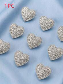 6/2/1Pc Elegant Crystal Rhinestone Heart Button Covers Sparkly Diamond Heart Shirt Collar Button Caps Clip-On Cufflinks Formal Dress Accessories - Multicolor - View 7