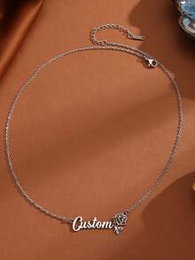 Customized Personalized Rose Pendant Necklace - Multicolor - View 4
