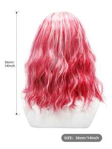 Bright Red White Streak Loose Wave Wig Synthetic Fiber For Girls Music Festival Rave Halloween Cosplay Vibrant Party - View 8