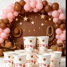 10/20pcs Western Cowgirl Paper Party Cups, Pink Bohemian Style Cowboy Boots And Cactus Star Pattern Disposable Drinking Cups, Suitable For Birthday Party, Rodeo Theme Event And Baby Shower Celebration Table Decor - Multicolor - View 5