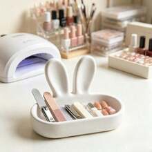 2/1pc Cute Rabbit Ear Shaped Nail File & Nail Clipper Storage Tray, Large Capacity Organizer For Nail Art, Earrings, Necklaces, Jewelry, Desktop Nail Clipper & Nail Clip Storage Tray - Multicolor - View 1
