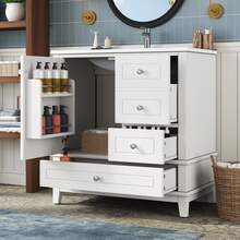 Bathroom Vanity Made Of Wood With Storage With Drawers Freestanding White - White - View 2