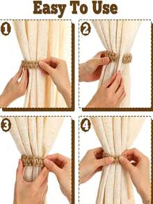 2/4/6/1pc/Set Curtain Clip Rings, Thick Hand-Woven Jute Cotton Rope, Coarse Needle Hollow Knit Craft Detail, Flexible C-Shaped Curtain Clip, Premium Handmade Curtain Fixing Buckle, Suitable For Bedroom Living Room Window Home Aesthetic Decor - Curtain Clip - View 6