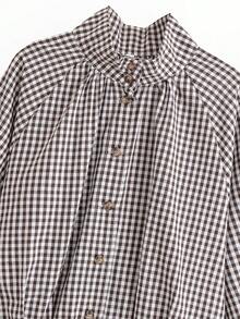ZAHM Áo ngắn nữ kẻ caro nâu trắng, gấu rút dây, tay dài raglan, áo kiểu thường ngày - màu nâu - Xem 12