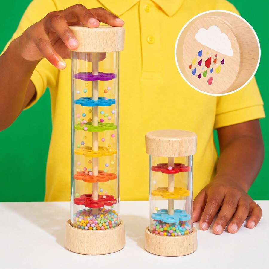 Mainan Kayu Montessori Pembuat Hujan, Tabung Suara Sensorik Manik-Manik Warna-warni dan Alat Musik untuk Balita, Eksplorasi Pendengaran dan Pelacakan Visual, Permainan Belajar Prasekolah, Hadiah Ulang Tahun Natal untuk Bayi Perempuan - MultiWarna - View 1