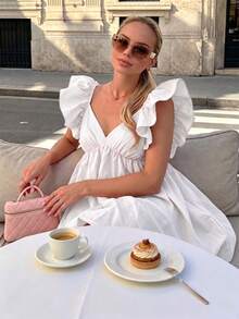 女款迷你洋裝 白色優雅夏季款 - 白色 - 查看 4