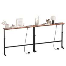 Luxstein Slim Console Table, Height Adjustable 75/100 Cm Sofa Table With Charging Station For Entryway, Living Room, Small Spaces - 100cm - Rust Brown - View 13