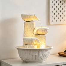 Zen Desktop Water Fountain Decor, Premium White Design, 3-Tier Waterfall With Colorful Glowing Crystal Ball, Indoor Desktop Ornament - White - View 2