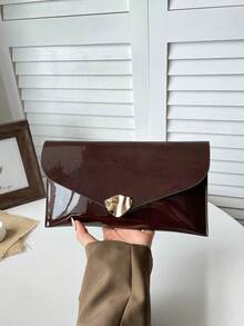 Korean Style Premium Vintage Small Square Bag Women's New Niche Design Patent Leather Clutch Evening Bag - Coffee - View 12