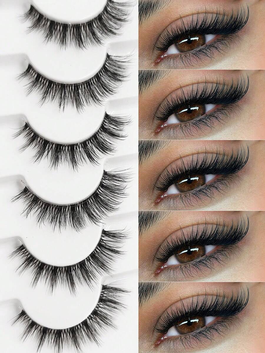 Asiteo 6 Pairs Wispy Cat Eye False Eyelashes, Natural Look Transparent Band Lashes,Kittern Eye,Eye Tail Elongation Lashes ,For Used Daily Makeup Extension Reusable,For Daily Life&Dating&Party, Makeup Use - Black - View 1