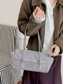 Vintage Baguette Underarm Bag For Women, Minimalist Flap Long Handle Tote Bag, Niche Premium Commuter Shoulder Bag - Grey - View 5