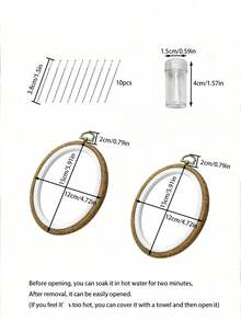 [Conjunto com 12 Peças] Presente de Natal Estilo Mori Vintage Conjunto de Bastidor de Bordado com Grão de Madeira, Oval 12*15cm/15*19cm com 10 Agulhas de Cauda Dourada, Ferramentas de Ponto Cruz Feitas à Mão, Adequado para Criação de Decoração de Parede - Design oval antigo + 10 alfinetes de ouro de três fios - Visão 10