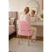 Techigher Sherpa Fleece Vanity Chair With Storage, Dressing Table Stool With Foldable Backrest & Metal Legs, Soft Sherpa Makeup Chair Storage Ottoman For Bedroom, Dressing Room - Multicolor - View 2