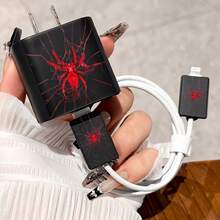 4pcs 2D Flat Design Spider Web Pattern Phone Charger Protector Set, Charger Head Cover + Cable Protector + Storage Rope, Compatible With IPhone 20W/18W Charger - Multicolor - View 2