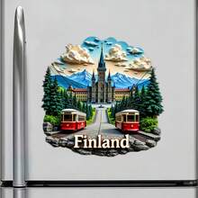 Finland Trams And Spires Under The Northern Pines Magnet Where The Snowy Silence Meets The City's Warm Pulse Keepsake For All Metal Surfaces Throughout The Home - A - View 2