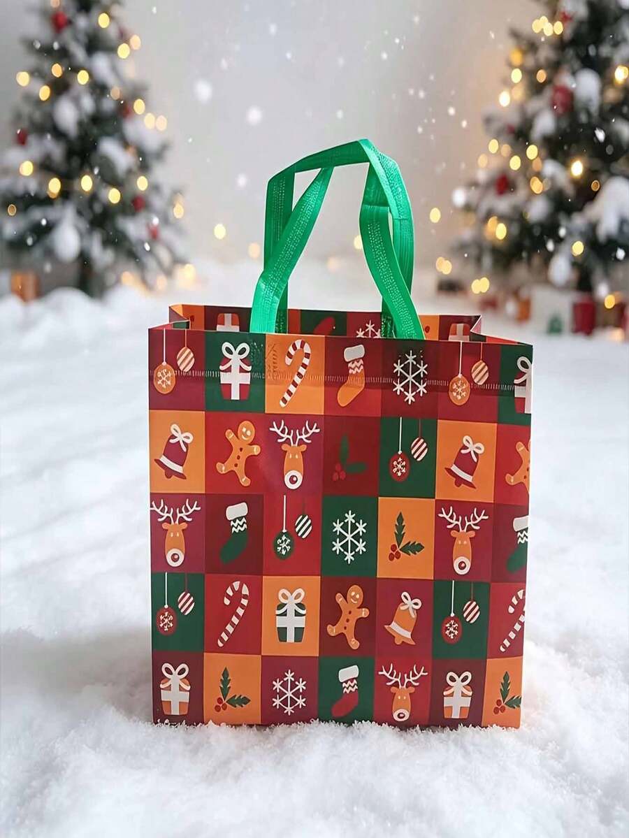 4pcs Christmas Plaid Pattern Gift Tote Bags, Reusable Shopping Bags, Christmas Holiday Gift Party Supplies - Multicolor - View 1