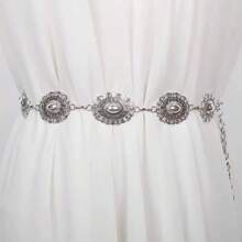 1pc Women's Metal Carved Bohemian Western Vintage Waist Chain, Casual Versatile Fashion - Silver Large Flower Waist Chain - View 2