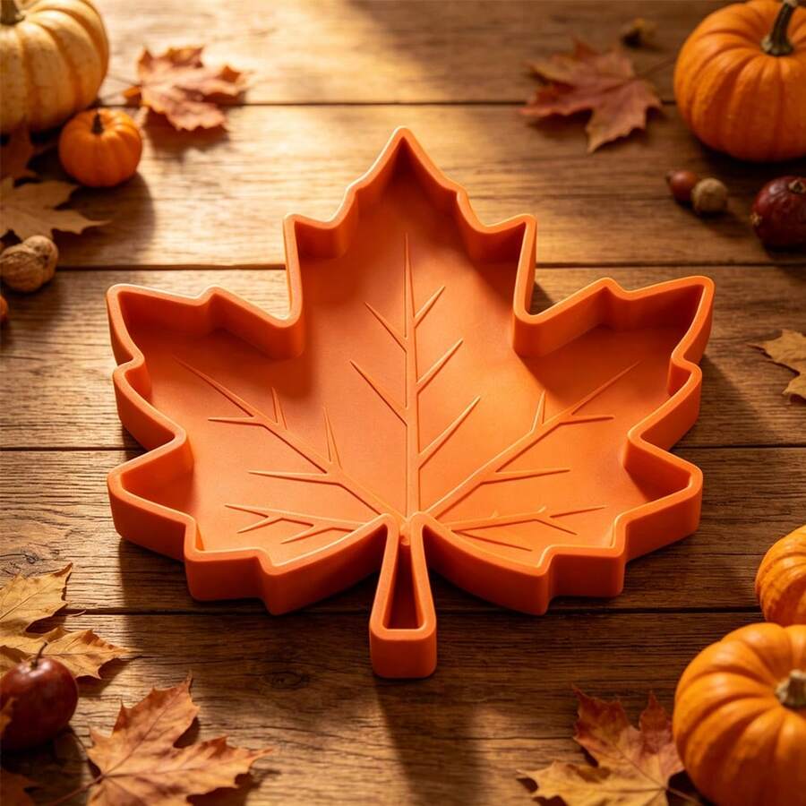 1pc Maple Leaf Shaped Storage Tray, Autumn Home Decor, 3D Printed Autumn Decorative Tray, Vanity Jewelry Tray, Entryway Key Holder, Bedside Table Desktop Storage Tray, Can Hold Watches, Keys, Earphones, Desktop Decoration, Ideal Holiday Gift - View 1