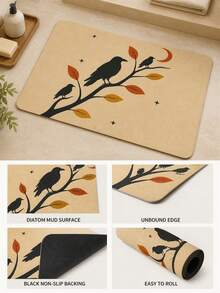 1pc Chinese Aesthetic Diatomaceous Earth Rug, Inspired By Classical Poetry "Withered Vines, Old Trees, Dusk Crows", Chinese Ancient Poetry Aesthetic - Black - View 2