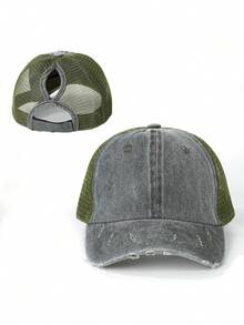 Classic Ponytail Baseball Cap, Vintage Distressed Mesh Trucker Hat, Breathable Adjustable Dad Hat For Women And Girls - Multicolor - View 12