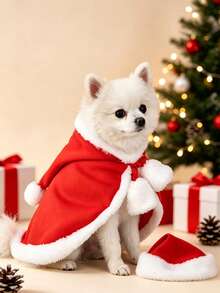 1 Set/3 Pieces Christmas Dog Costume Set, Pet Christmas Hat, Cape And Scarf, Soft Plush Holiday Outfit, Adjustable Christmas Accessories, Suitable For Small And Medium Dogs, Christmas Party Photo Props - Multicolor - View 7