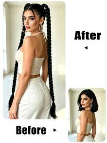2pcs Extra Long Braided Ponytail Hair Extensions, Includes Hairband, Natural Soft, Suitable For Women Daily Wear, 36 Inch, Black - Black - View 7