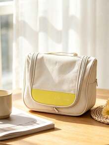 L'Occitane Beige And Lemon Yellow Spliced Handheld Makeup Bag Multi Zipper Pockets Cosmetic Storage Pouch For Travel Vacation Daily Outing Birthday Holiday Gift For Women LOCCITANE‑GIFT‑29 - White - View 9