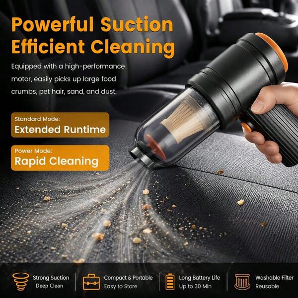 High Power Wireless Vacuum Cleaner (USB Charging; Suitable For Home And Car Use; Handheld Design; Strong Suction; Dual Function Vacuuming And Blowing; Built-In 2*1200mAh Battery)
