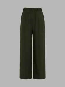 ANCHOSE Women's Summer Commute Elegant Army Green Slim Fit Tailored Straight Leg Blazer Pants - Green - View 3