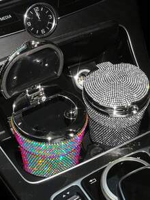 Luxury Diamond Ashtray Portable Car Ashtray With Lid Windproof, Suitable For All Vehicles, Fashion Creative Full Diamond Car Smoke-Free Cup Holder, Universal For All Car Models, Car Interior Shiny Decorative Accessory, Non-Electric - Multicolor - View 10