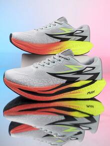 Men's Racing Marathon Running Shoes, Breathable Mesh Upper, Cushioned Soft Sole, Anti-Slip Wear-Resistant, Suitable For Fitness And Daily Wear - Grey - View 1