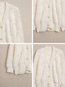 Autumn/Winter Elegant Fashion Rhinestone Decor Faux Fur Cardigan - White - View 11