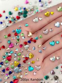 50-200pcs Shiny Multi-Color Heart Nail Diamonds Flatback Rhinestones Small Heart Crystal Nail Studs Professional Gel Nail Decor Accessories - Multicolor - View 11