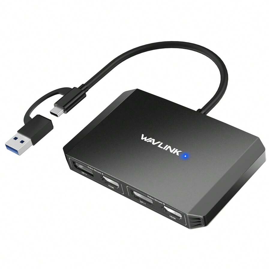 Adaptor USB 3.0 ke Dual Display 4K, Hub DisplayLink dengan 2x DP & 2x HDMI, Dukungan 5K, Untuk Laptop/Desktop, Windows/Ubuntu - View 1