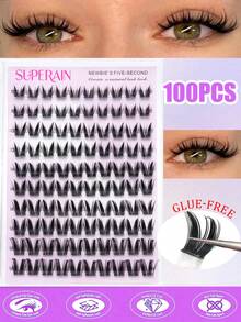 100pcs Self-Adhesive False Eyelashes, Fluffy And Soft, Self-Adhesive DIY Eyelash Growth Product, Natural Extension, Suitable For Home Eyelash Growth Use, Eyelashes, False Eyelashes, Self-Adhesive Eyelashes - D - View 1