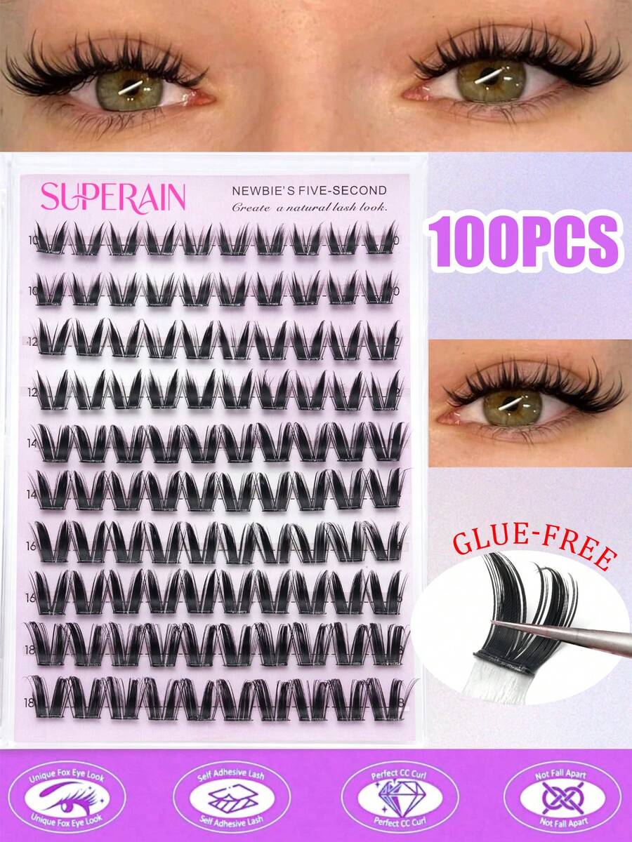100pcs Self-Adhesive False Eyelashes, Fluffy And Soft, Self-Adhesive DIY Eyelash Growth Product, Natural Extension, Suitable For Home Eyelash Growth Use, Eyelashes, False Eyelashes, Self-Adhesive Eyelashes - D - View 1