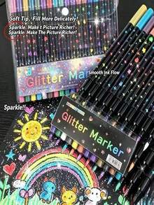 48 Colors Professional Dual-Tip Glitter Markers Set, Water-Based Ink Quick-Drying, Full Coverage Fine Tip, Suitable For Scrapbooking, Card Making, Journaling, Art Supplies For Artists - Multicolor - View 3