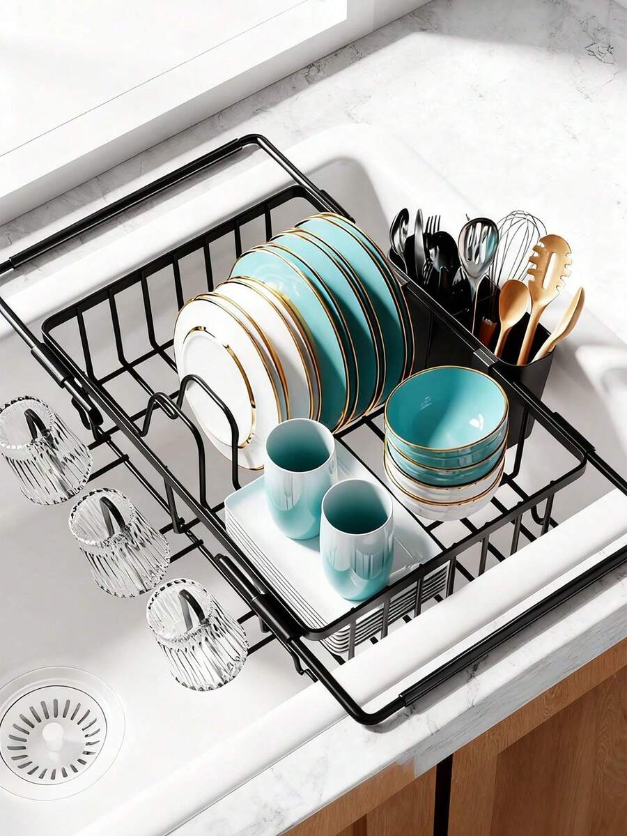 1 pieza Escurridor de fregadero, gran capacidad de almacenamiento para tazas, cuencos y platos, estante para platos de cocina del hogar - Multicolor - Ver 1